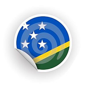 Sticker of Solomon Islands flag with peel off corner isolated on white background. Paper banner or circle curl label sticker with