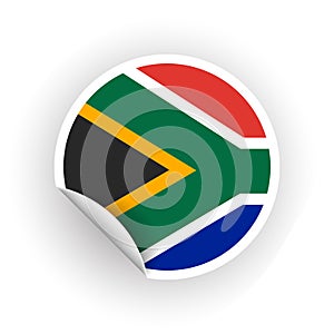 Sticker of South Africa flag with peel off corner isolated on white background. Paper banner or circle curl label sticker with