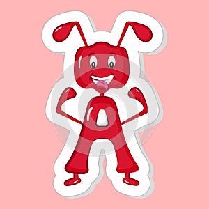 Sticker Style A Alphabet Animal Cartoon Ant On Pink