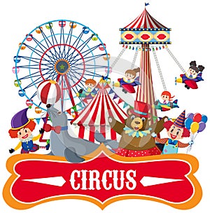 Sticker template for circus with many animals