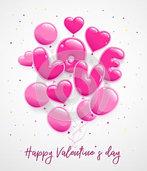Sticker for Valentine`s Day or weddings. Love inscription. Balloons for a party. Text for greeting card. Collection of vector ele