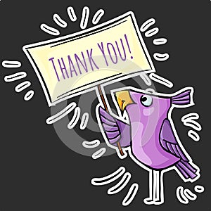Sticker violet bird with poster thank you photo