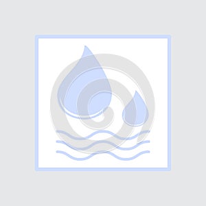 Sticker with Waves of water and Drops for illustration of liquid, water, rain and dampness. Symbol of aqua leakage