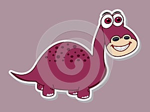 Sticker young herbivorous dinosaur purple with spots and big smile