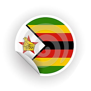 Sticker of Zimbabwe flag with peel off corner isolated on white background. Paper banner or circle curl label sticker with flip