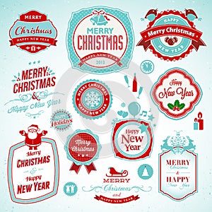 Stickers and badges for New Year and Christmas