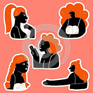 Stickers collection with abstract trendy creative girls. photo