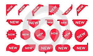 Stickers for New Arrival shop product tags, labels or sale posters and banners vector sticker icons
