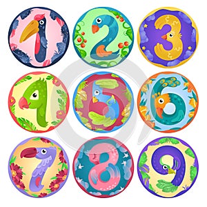 Stickers from numbers like birds in fairy style