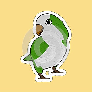 Stickers of Parrot Cartoon, Cute Funny Character, Flat Design
