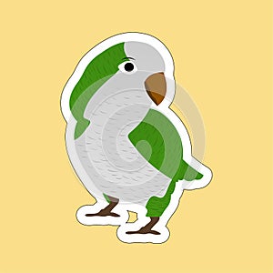 Stickers of Parrot Cartoon, Cute Funny Character, Flat Design