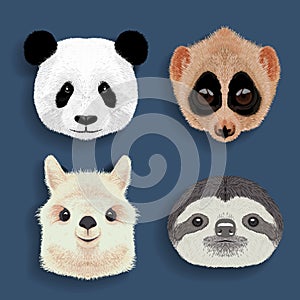 Stickers set of panda slow loris alpaca sloth