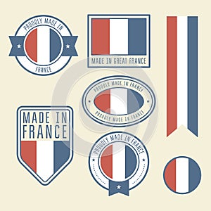 Stickers, tags and labels with France flag - badges
