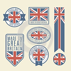 Stickers, tags and labels with Great Britain flag