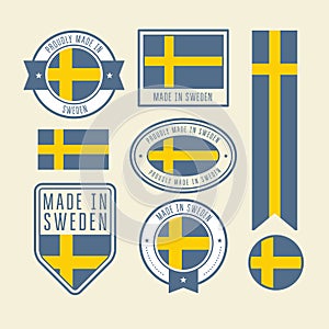 Stickers, tags and labels with Sweden flag - badges
