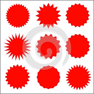 Red empty starburst promo stickers icons set.