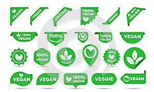 Stickers vector icons for vegan tags, labels