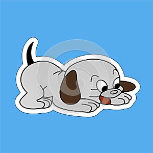 Stickers of White Dog Pulled out its Tongue Cartoon, Cute Funny Character, Flat Design