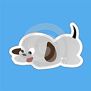 Stickers of White Dog Pulled out its Tongue Cartoon, Cute Funny Character, Flat Design