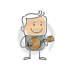 Stickfigure Banjo player cartoon vector illustration