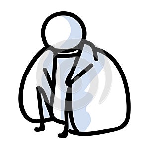 Stickfigure comfortable in blanket lineart icon vector. Cozy nap graphic. Concept of comfort in soft bed for relaxing