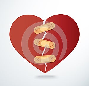 Sticking plaster on broken heart icon vector