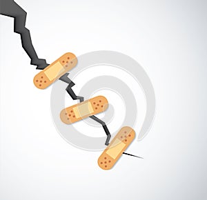 Sticking plaster on crack in ground after earthquake the rift on surface