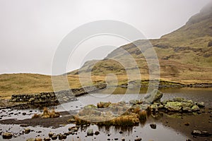 Stickle ghyll tarn and mountains