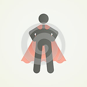 Stickman character figure with superhero pose and cape. Vector illustration for strength, leadership, success and willpower
