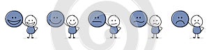 Stickman with emoticons. Appraisal concept. Vector