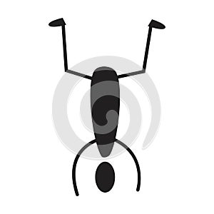 Stickman figure symbol with up side down for workout symbol in a vector glyph sketch