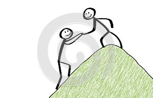 Stickman helps another to climb the hill