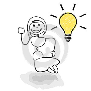 Stickman jumping. Light bulb
