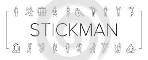 stickman man people silhouette icons set vector