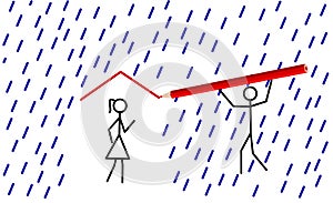 Stickman provides shelter for his love (vector)