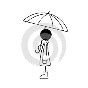 Stickman Stickfigure Under Umbrella