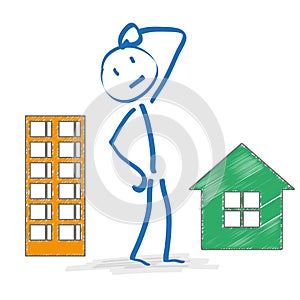 Stickman Thinking Apartment Or House