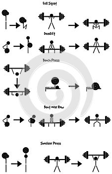 Stickman Weight training icon vector set
