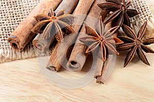 Sticks cinnamon and badian close up photo
