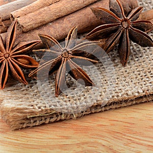 Sticks cinnamon and badian close up photo