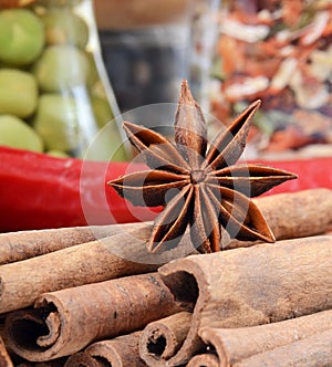 Sticks cinnamon and badian close up photo