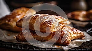 A sticky caramelized apple turnover with a flaky pastry crust created with Generative AI