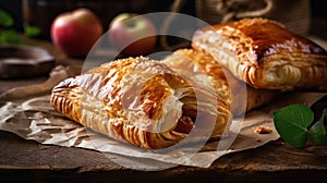 A sticky caramelized apple turnover with a flaky pastry crust created with Generative AI