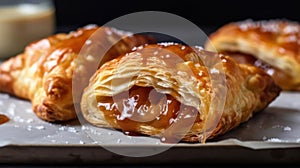 A sticky caramelized apple turnover with a flaky pastry crust created with Generative AI