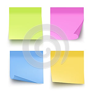 Sticky colored notes. Post note paper vector realistic pictures isolated