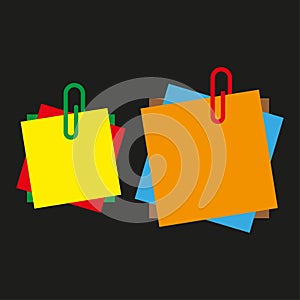 Sticky note paper. Office reminder Vector. Bright memo stack. Colorful square element.