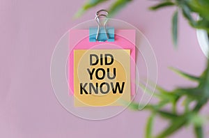 Sticky note on pink background with the phrase Did You Know