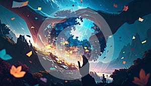 Sticky Note Puzzle Challenge. Sticky Notes concept. Generated Image