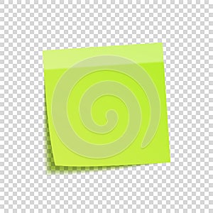 Sticky note with shadow isolated on transparent background. Green paper. Message on notepaper.Reminder. Vector