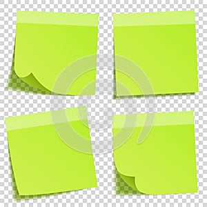 Sticky note with shadow isolated on transparent background. Green paper. Message on notepaper.Reminder. Vector